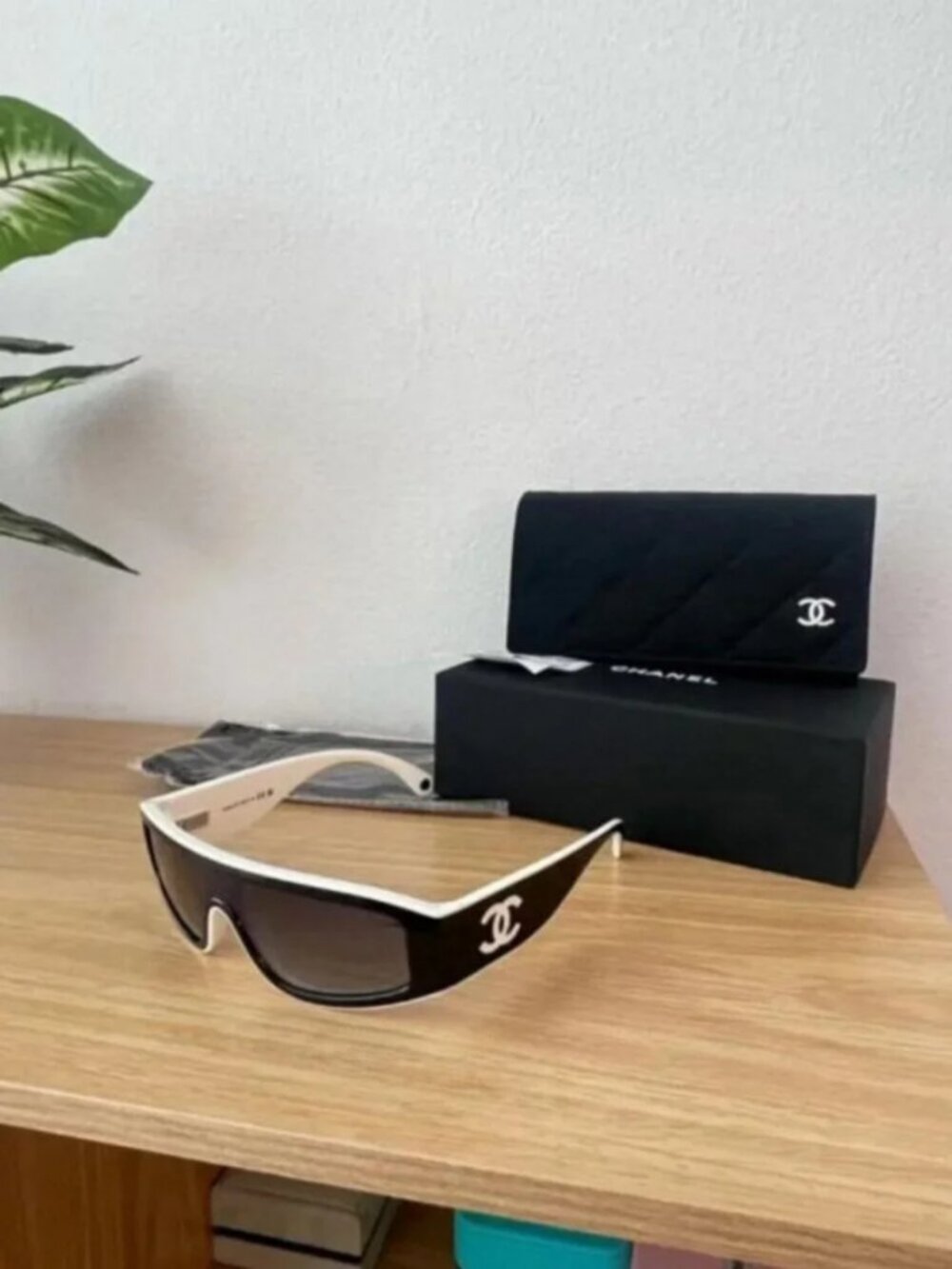 CHANEL Y2K Shield Wrap Sunglasses with Original Accessories